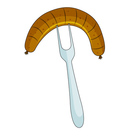 Grilled sausage on fork isolated on white background. Vector illustration.のイラスト素材