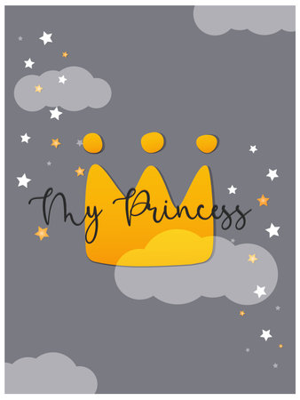 Cute princess crown card, kids background. Vector illustration.のイラスト素材