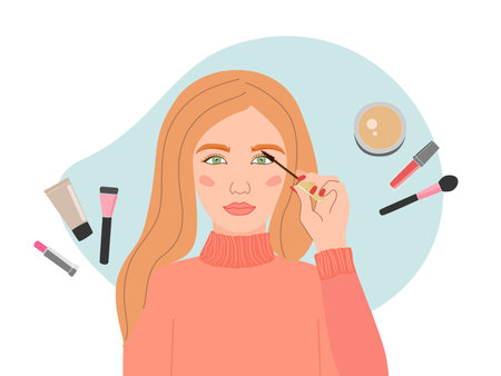 Young girl doing make up. Beauty concept vector illustration.のイラスト素材