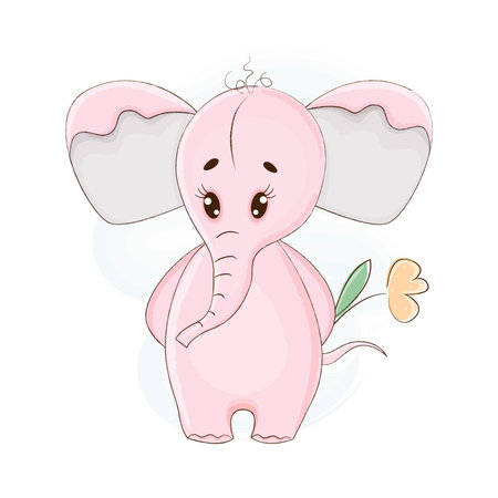 Cute pink elephant in cartoon style. Vector illustration.のイラスト素材