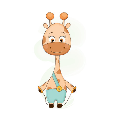 Cute cartoon giraffe with jump rope. Vector illustration.のイラスト素材