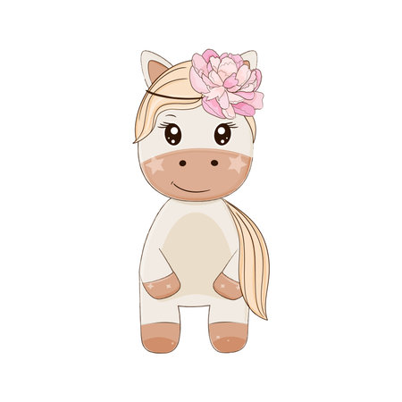 Cute baby pony horse. Vector cartoon illustration.のイラスト素材