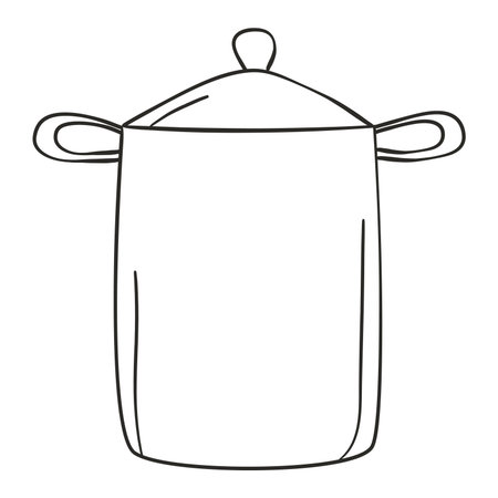 Doodle illustration with black pot pan doodle outline. Vector hand drawing illustration.のイラスト素材