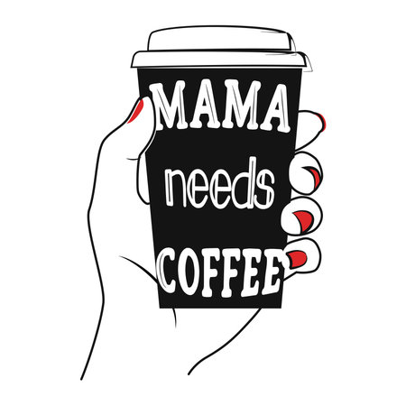 Doodle mama needs coffee quote for decoration design. Vector illustration.のイラスト素材