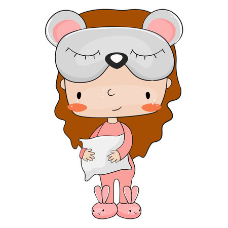 Cute little girl in bunny pajama. Vector illustration.のイラスト素材