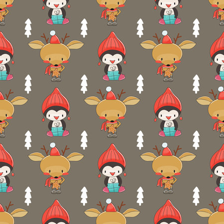 Cute merry christmas seamless pattern. Vector illustration.のイラスト素材