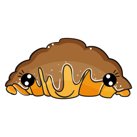Cute cartoon croissant in kawaii style. Vector illustration.のイラスト素材
