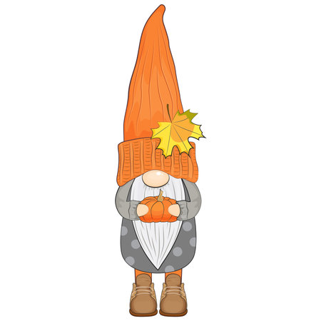 Cute autumn gnome with pumpkin. Vector illustration.のイラスト素材