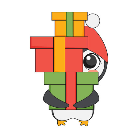 Cute christmas penguin in cartoon style. Vector illustration.のイラスト素材