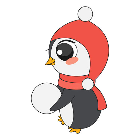 Cute christmas penguin in cartoon style. Vector illustration.のイラスト素材