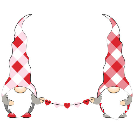 Cute Valentines day gnomes with hearts. Vector illustration.のイラスト素材