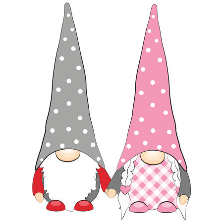 Cute Valentines day gnomes couple. Vector illustration.のイラスト素材