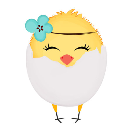 Cute baby chick in eggshell. Easter vector illustration.のイラスト素材