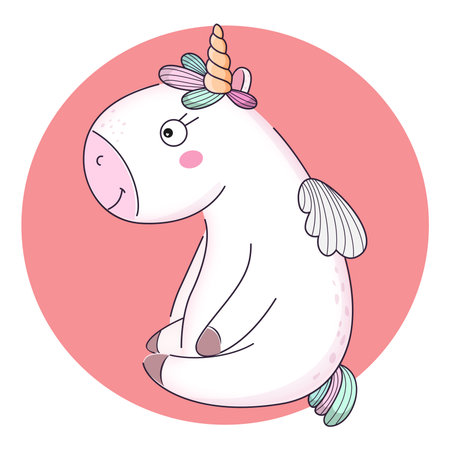 Cute cartoon magic unicorn for kids. Vector illustration.のイラスト素材