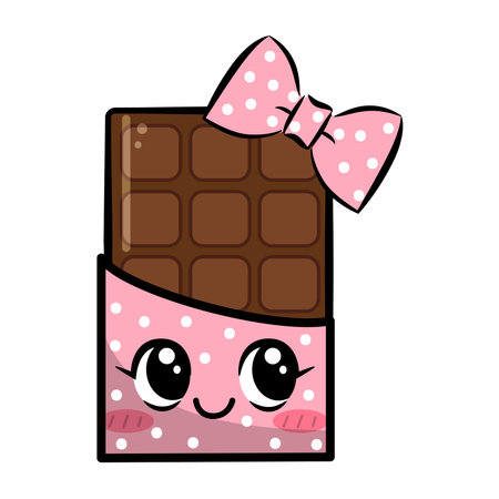 Cute kawaii chocolate bar with a bow.のイラスト素材