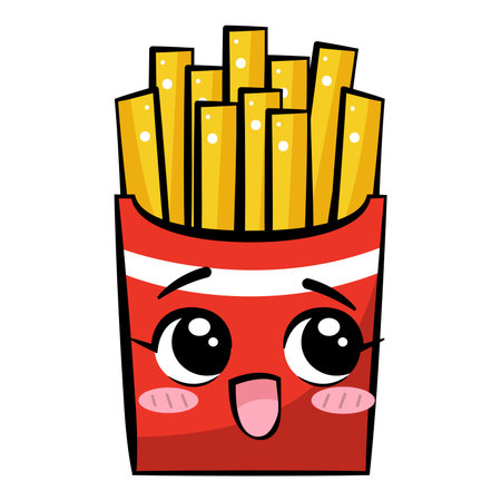 Cute kawaii french fries cartoon character. Vector stock illustration.のイラスト素材