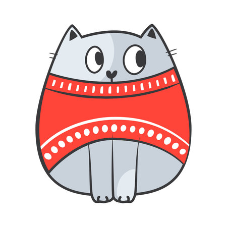 Cute Christmas doodle fat cat. Vector stock illustration.のイラスト素材