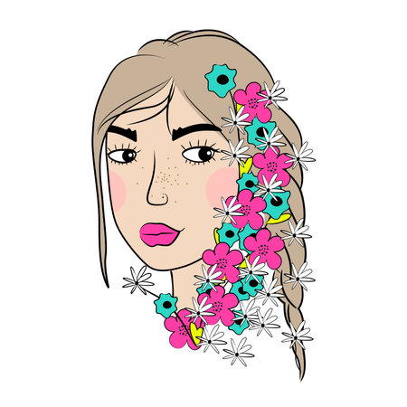 Pretty young girl with flowers in her hair.のイラスト素材