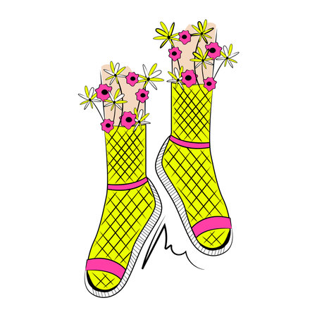 Female feet with flowers in the socks.のイラスト素材
