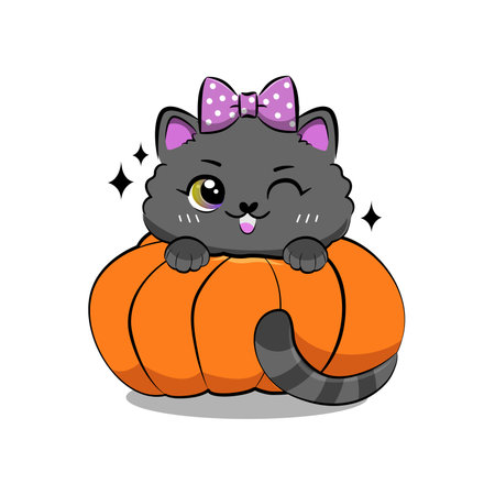 Halloween cat in doodle style. Vector stock illustration.のイラスト素材