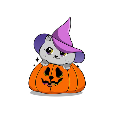 Halloween cat in doodle style. Vector stock illustration.のイラスト素材