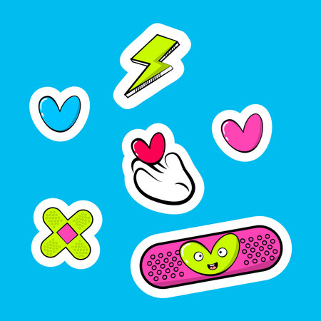 Cartoon Kawaii icons stickers set. Vector illustration.
