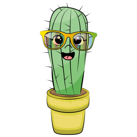 Cute cartoon cactus illustration. Home plants. Vector.のイラスト素材