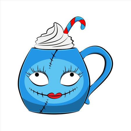 Spooky coffee mug with grinning face.のイラスト素材