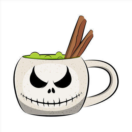 Spooky coffee mug with grinning face.のイラスト素材