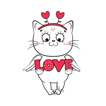 Cute cupid doodle cat. Valentines day vector illustration.のイラスト素材