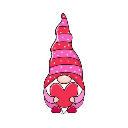 Cute cartoon Valentines day gnome. Vector illustration.のイラスト素材