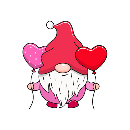 Cute cartoon Valentines day gnome. Vector illustration.のイラスト素材