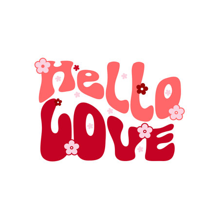 Retro groovy Valentines day quote. Vector illustration.のイラスト素材