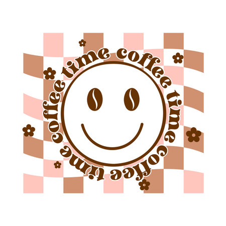 Coffee groovy quote in retro style. Vector on isolated background.のイラスト素材