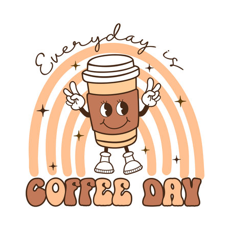 Coffee groovy quote in retro style. Vector on isolated background.のイラスト素材