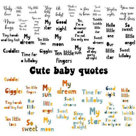 Cute baby sleeping quotes set for nursery interior design. Vector illustration.のイラスト素材
