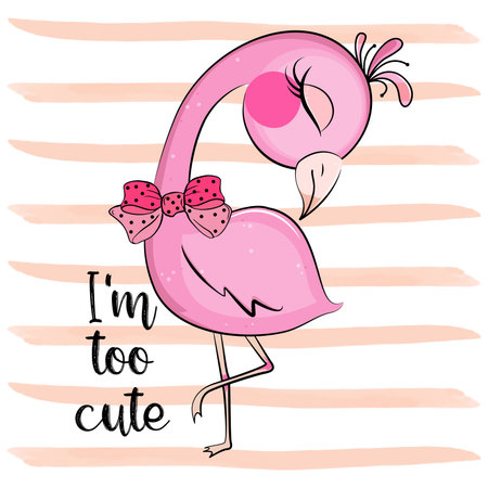 Cute pink flamingo design for greeting cards and other purposes. Vector.のイラスト素材