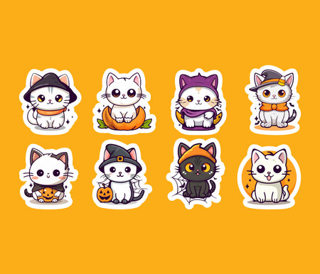 Cute halloween cat in cartoon style. Sticker pack.のイラスト素材