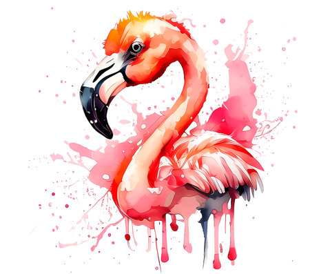 Gorgeous exotic pink flamingo with flowers isolated on white background.の写真素材