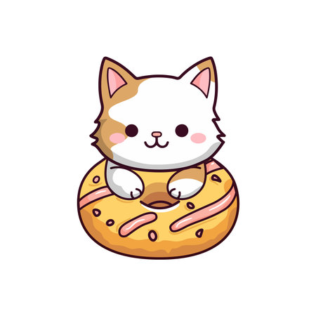 Cutebaby kitten with donut. Kids illustration. Vector.のイラスト素材
