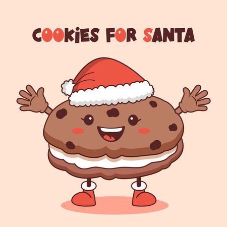 Cute Christmas cookie wearing Santa hat. Vector illustration.のイラスト素材