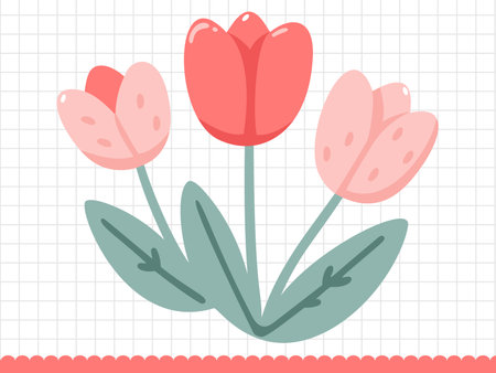 Illustration of a cartoon cute pink tulip.のイラスト素材