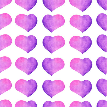 Seamless pattern with hand drawing watercolor red heartsの写真素材