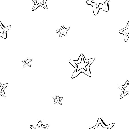 Hand drawn seamless star pattern with ink doodles. Vector backgroundのイラスト素材