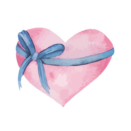 Pink hand drawn heart with a bow element. Vector backgroundのイラスト素材