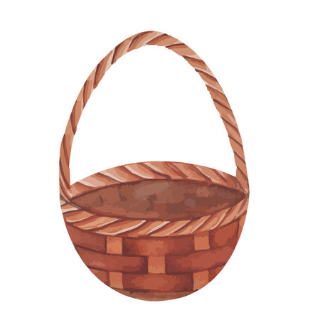 Vector illustration of realistic wicker basket with watercolor effects. Hand drawing vector illustrationのイラスト素材