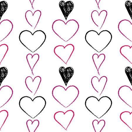 Vector seamless heart pattern in graphic style. Hearts of different shapes and sizes for scrapbooking, textiles, packaging. Valentines day ornament.のイラスト素材