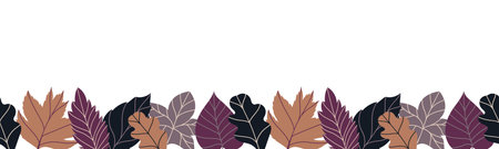 maple, oak, birch leaves. Seamless border with vector illustration in cozy autumn colors. Frame for scrapbooking, textile or book covers, wallpapers, design, graphic art, printing, hobby, invitationのイラスト素材