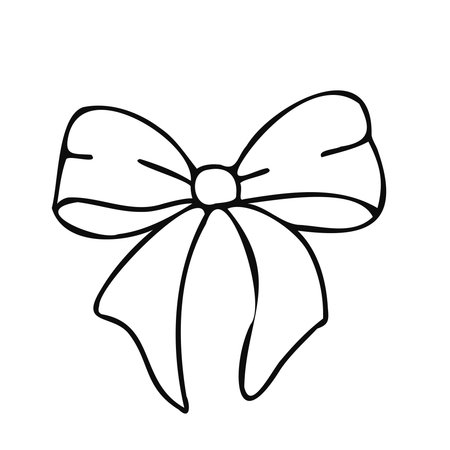 Black and white outline drawing of vector bows. Ideal for holiday decorations, gift wrapping designs, or crafting projects. Simple, elegant, and versatile line art for various uses.のイラスト素材