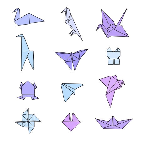 Origami Animals Hand Drawn Doodle Vector Setのイラスト素材